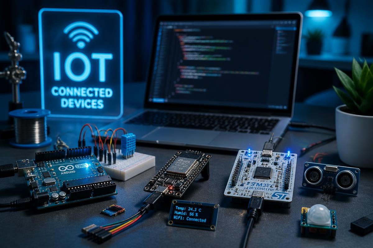 IoT workbench with microcontrollers and sensors